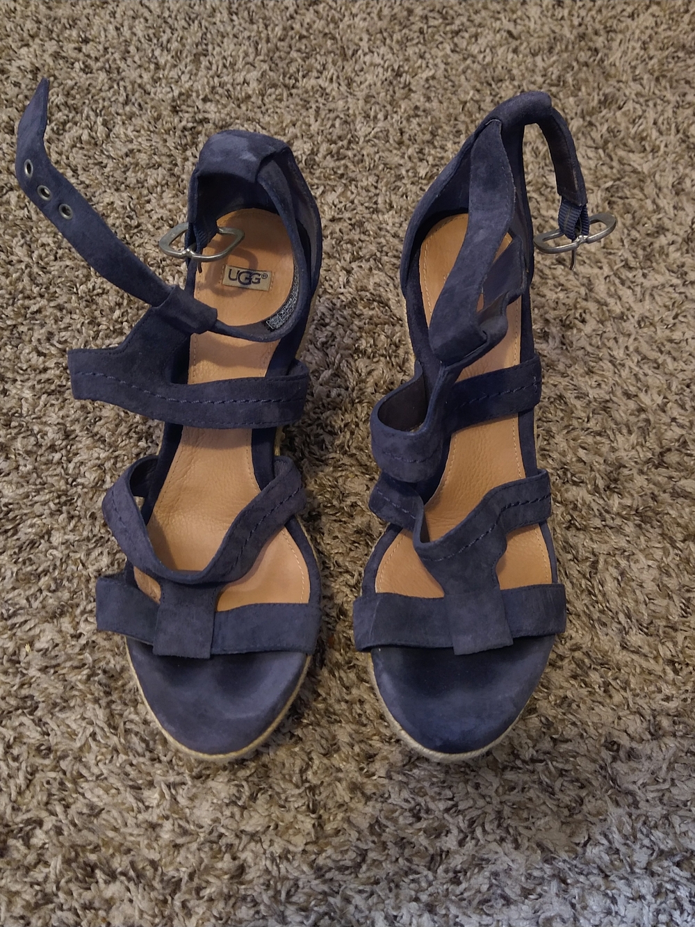 UGG Women's Navy Suede Strappy Wedge Sandals